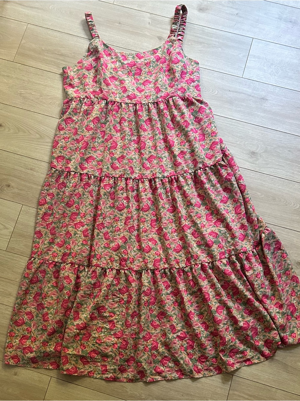 Pink Floral Tiered Maxi Dress-Skirt